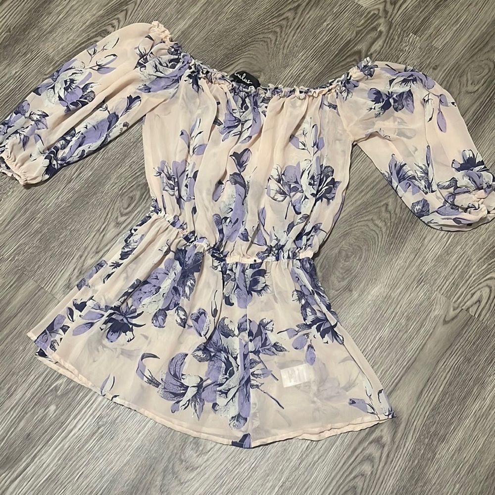 Lulu's Floral Off-Shoulder Blouse - lilac and Cream size small